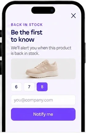 Back in stock popup on a phone